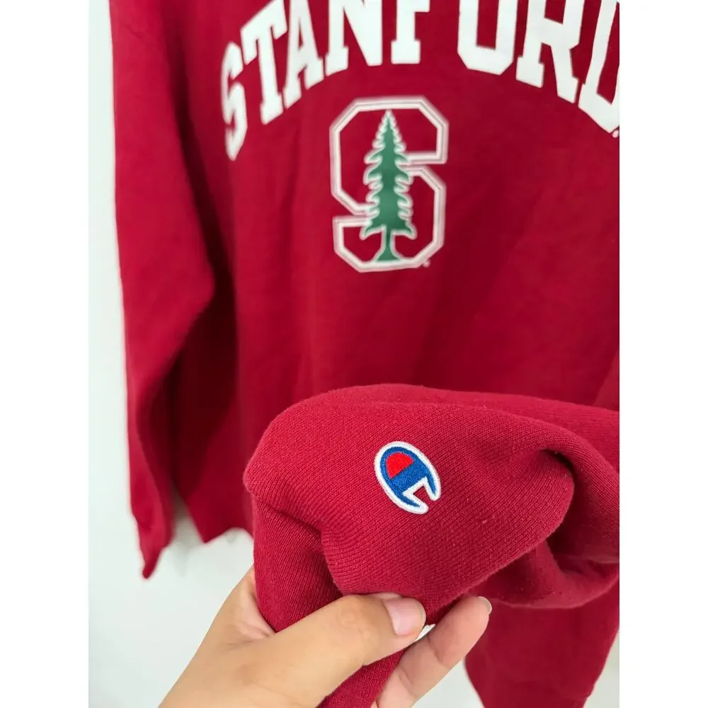 Champion Standford University Red Green Pine Crewneck Sweatshirt Size L